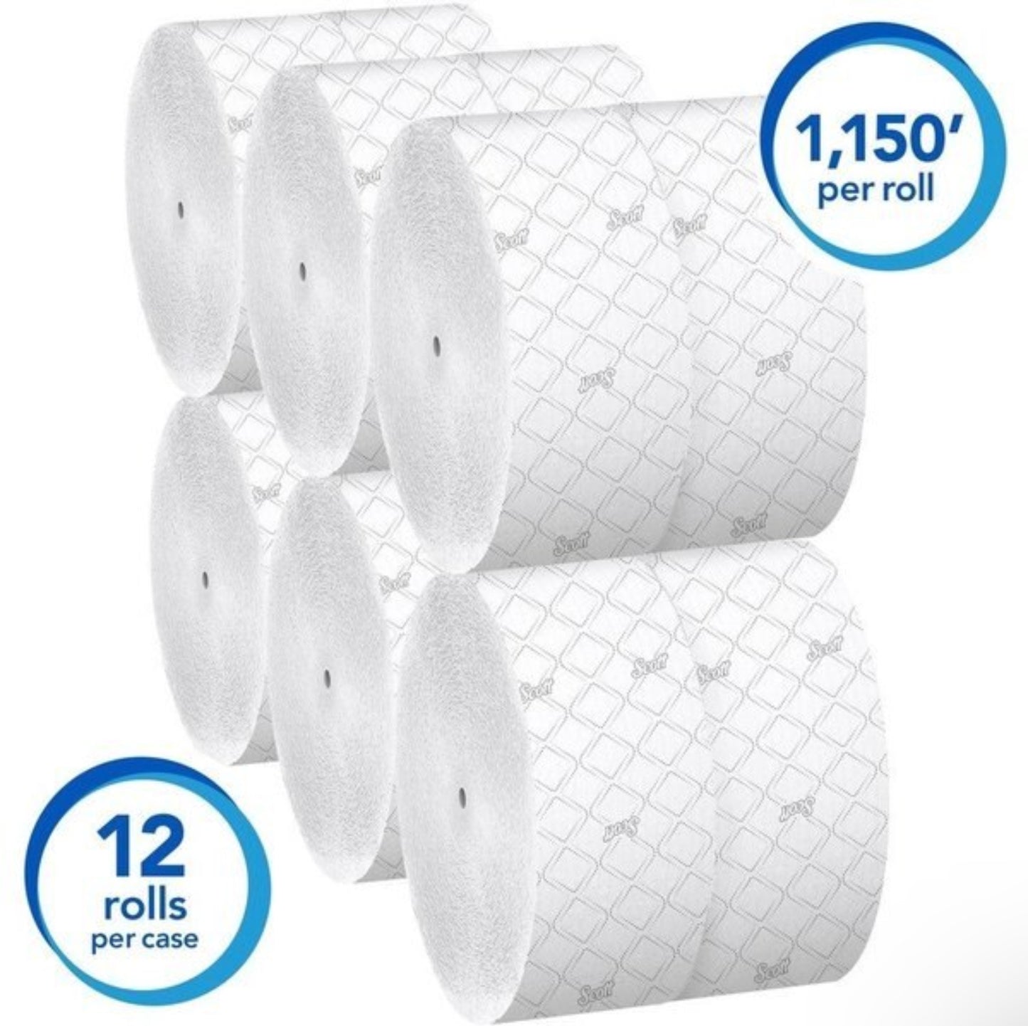 Scott Coreless JRT, Septic Safe, 2-Ply, White, 3.75" x 1,150 ft, 12 Rolls/Carton