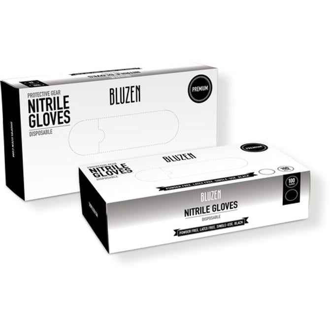 Bluzen Medium Black 6 mil Powder Free Nitrile Examination Gloves