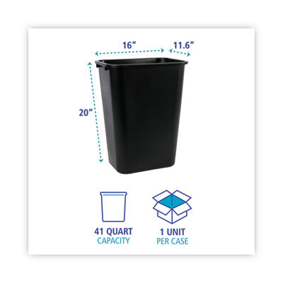 WASTEBASKET BLACK 41 QT - PLASTIC RECTANGULAR WASTEBASKET