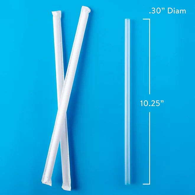 Straw 10.25” Inch 2400/CT - Giant Straws Translucent Plastict & Paper Wrapped
