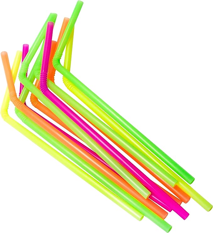 Flexible Plastic Neon Straws, . - Multicolor / Neeto Flexible Plastic Neon Straws, Assorted Colors (Pack Of 500 Straws)
