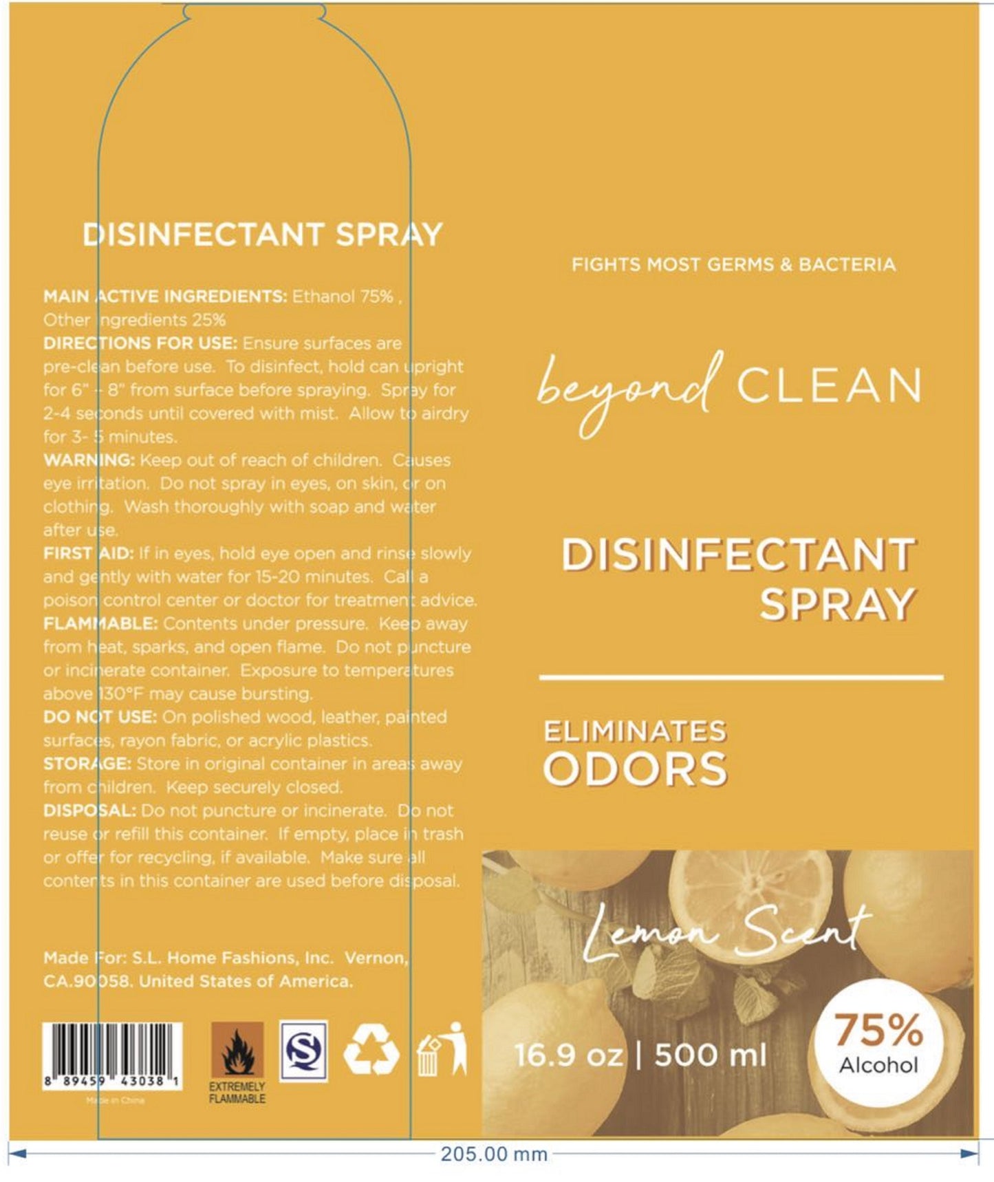 16.9 oz Disinfectant Air Spray Lemon - Beyond Clean Disinfectant Spray (Lemon Scent) 16.9 Oz/500ml