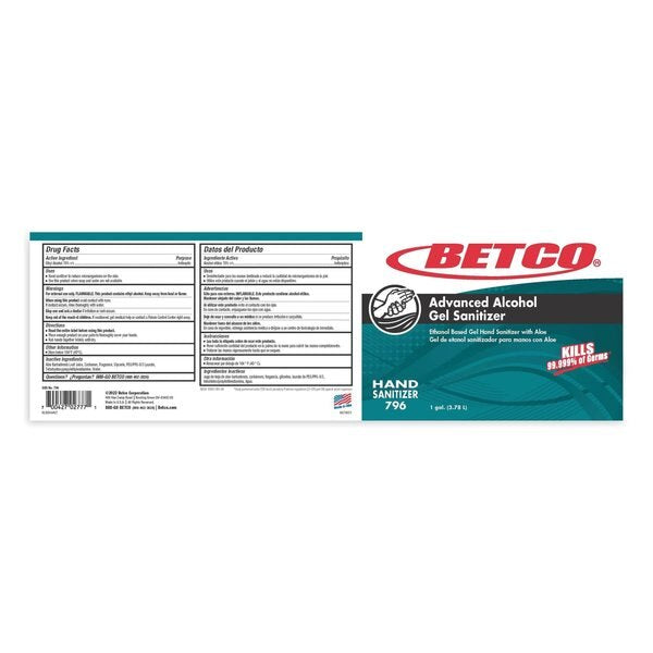 Betco Hand Sanitizer Gel - BETCO Advanced Alcohol Gel Hand Sanitizer, (Light Fresh Scent) 1 Gal.