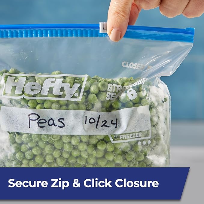 Slider Bags, 1 Qt, 2.5 mil 35 - Hefty Freezer Slider Quart, Storage Slider Bags 1Qt. / (35Bags/Case)