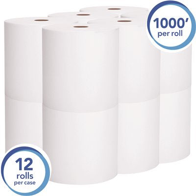 SCOTT ROLL TOWEL 8X1000 12/cs - Scott® High-Capacity Hard Roll Towel, 8 x 1000ft, White, (12 Rolls/Carton)