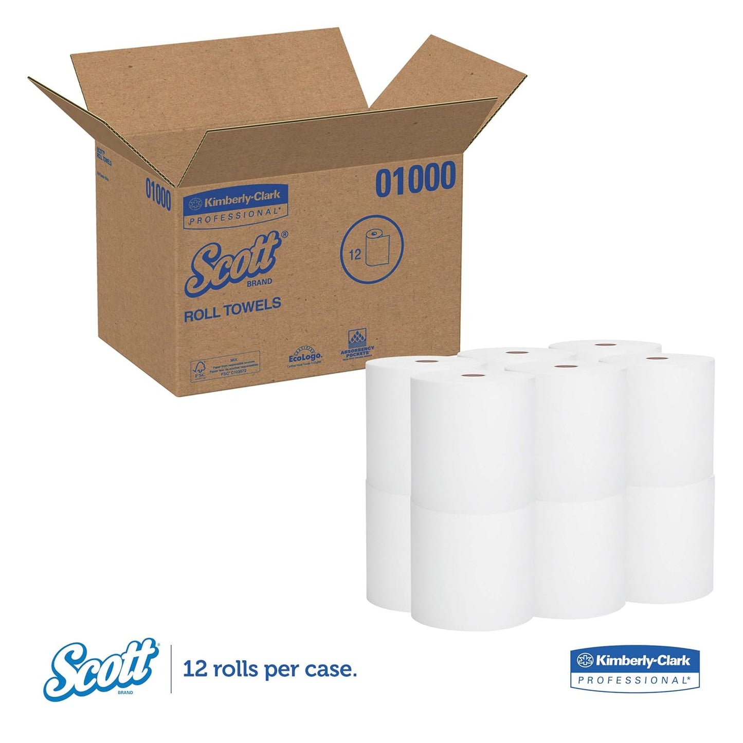 SCOTT ROLL TOWEL 8X1000 12/cs - Scott® High-Capacity Hard Roll Towel, 8 x 1000ft, White, (12 Rolls/Carton)