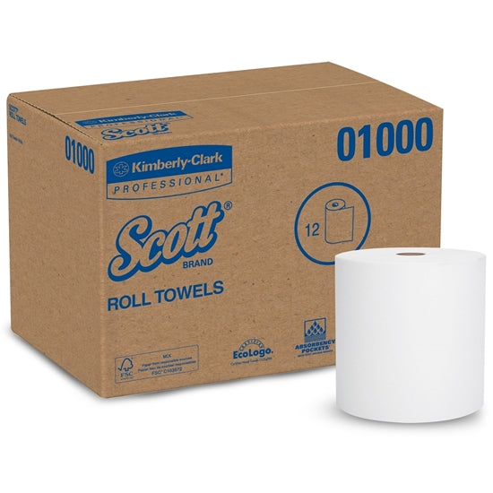 SCOTT ROLL TOWEL 8X1000 12/cs - Scott® High-Capacity Hard Roll Towel, 8 x 1000ft, White, (12 Rolls/Carton)