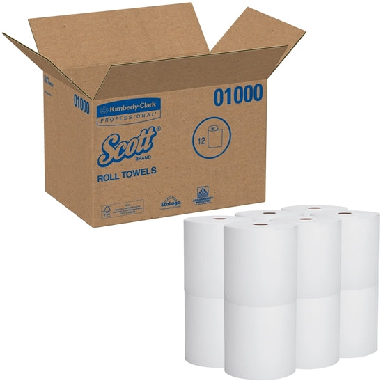 SCOTT ROLL TOWEL 8X1000 12/cs - Scott® High-Capacity Hard Roll Towel, 8 x 1000ft, White, (12 Rolls/Carton)