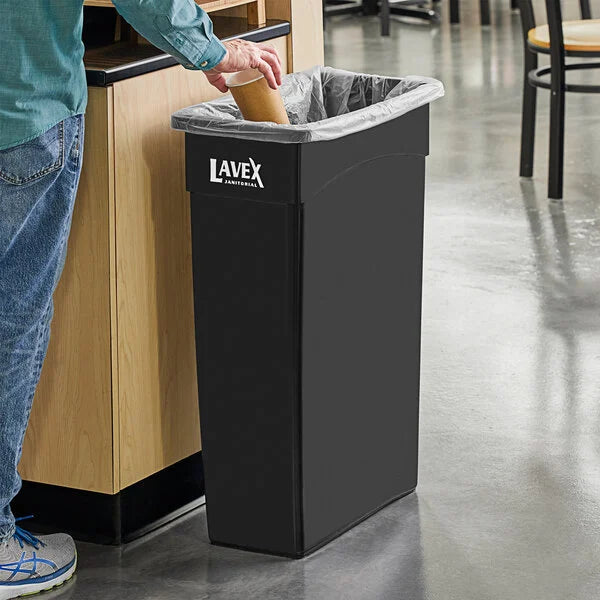 Trash Can 23 GL Slim Fit - Lavex 23 Gallon Black Slim Rectangular Trash Can