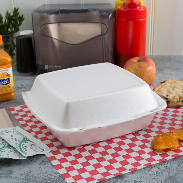 CONTAINER TO GO 8" 1 COMPARMENT - Sunny Pack 8" x 8" White Foam Hinged Container