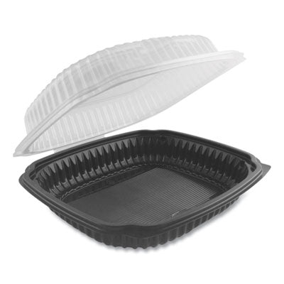 Container Hinged 39 oz Blk&Clr - CULINARY LITES 9” X 9” Black Base W/ClearLid MICROWAVEABLE CONTAINER (100/CS)