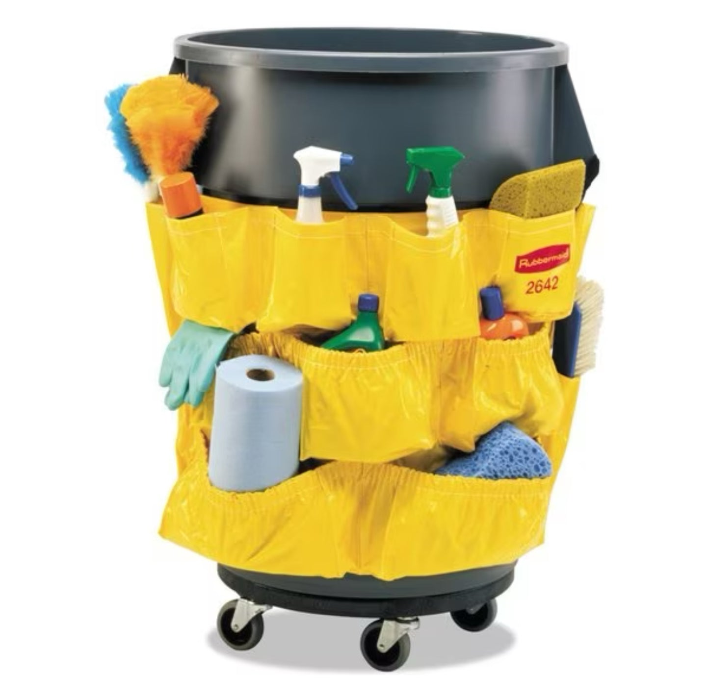 BRUTE YELLOW CADDY BAG - Rubbermaid FG264200YEL BRUTE 12 Pocket, Yellow Caddy Bag for 32 and 44 Gallon Trash Cans
