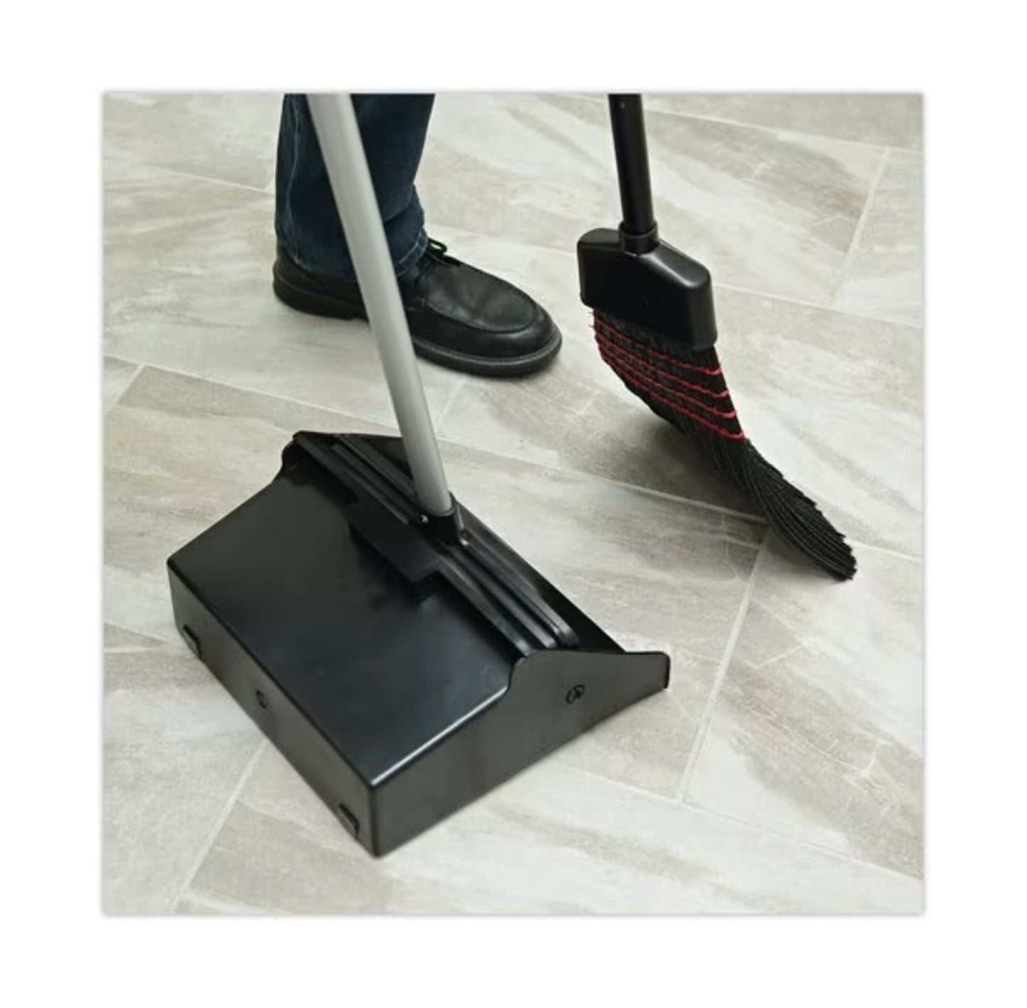 Lobby Dust Pan BLACK - Boardwalk Lobby Dust Pan, Plastic/Aluminum, 11.75" Wide, 34" Handle, Blk/Silver