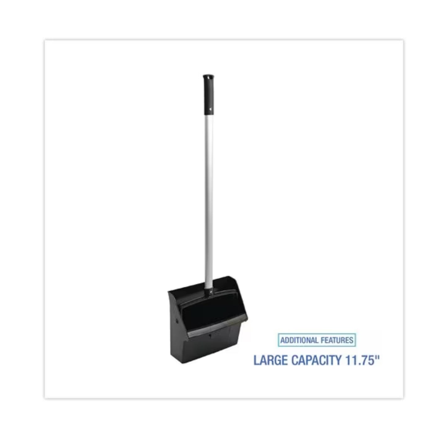 Lobby Dust Pan BLACK - Boardwalk Lobby Dust Pan, Plastic/Aluminum, 11.75" Wide, 34" Handle, Blk/Silver