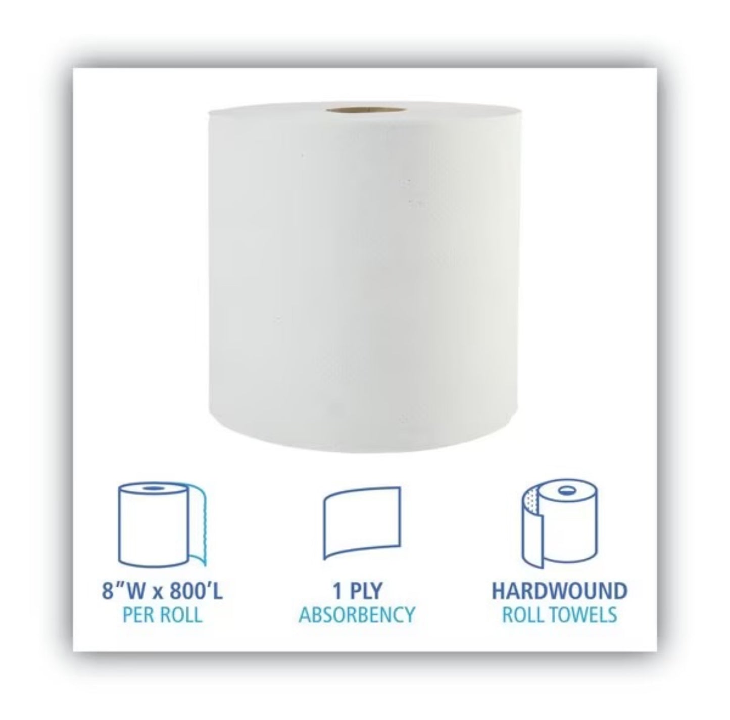 Universal Roll Towels 8x800 W - Boardwalk Hardwound Paper Towels, 1, Continuous Roll, 800 ft, White