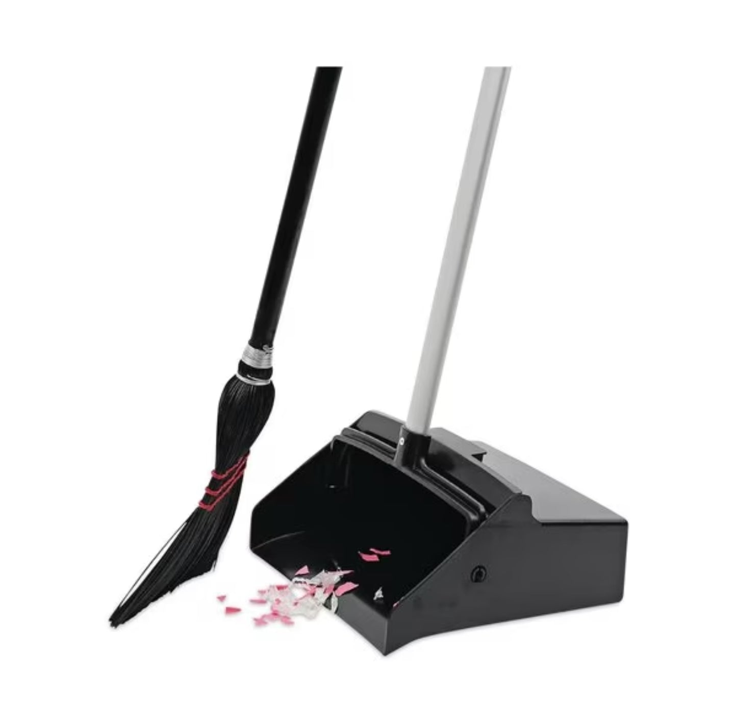 Lobby Dust Pan BLACK - Boardwalk Lobby Dust Pan, Plastic/Aluminum, 11.75" Wide, 34" Handle, Blk/Silver