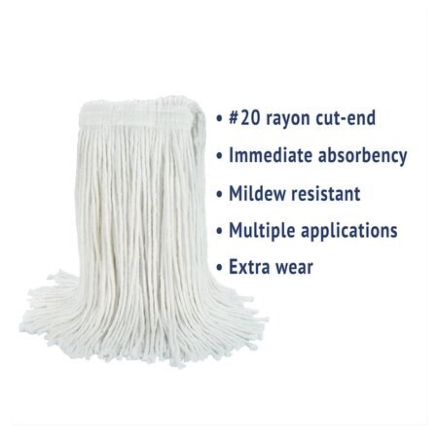 MOP CUT END EDGE RAYON 20 - Boardwalk Cut-End Wet Mop Head, Rayon, No. 20, White, BWK-2020RCT, (12/Pack)