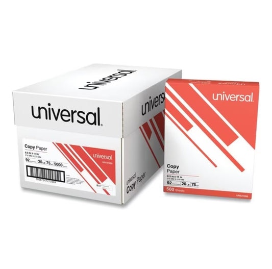 COPY PAPER 92 BRIGHT LETTER - UNIVERSAL Copy Paper, 92 Bright, 20 lb Bond Weight, 8.5 x 11, White, PK5000, 5000PK