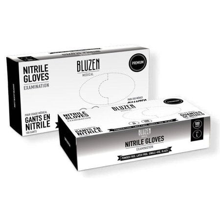 Bluzen Large Black 6 mil Powder Free Nitrile Examination Gloves