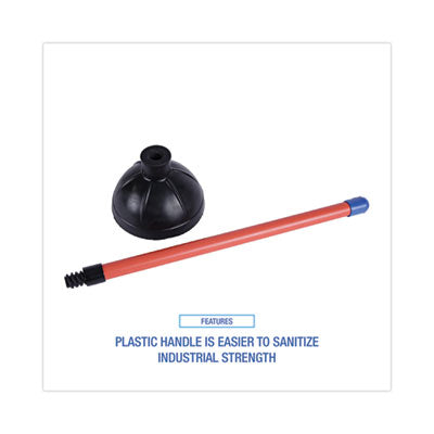PLUNGER, TOILET, INDUSTRIAL - Toilet Plunger, 18" Plastic Handle, Red/Black,