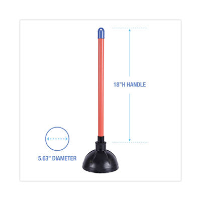 PLUNGER, TOILET, INDUSTRIAL - Toilet Plunger, 18" Plastic Handle, Red/Black,