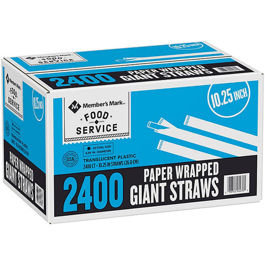 Straw 10.25” Inch 2400/CT - Giant Straws Translucent Plastict & Paper Wrapped