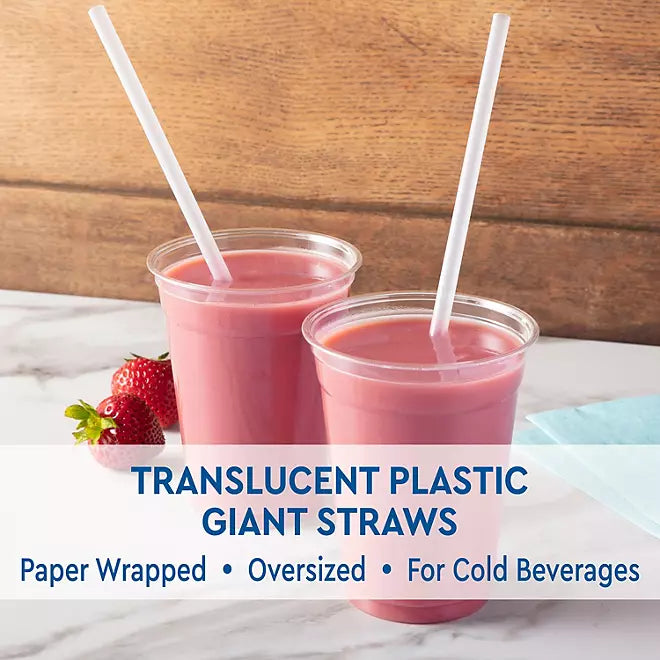 Straw 10.25” Inch 2400/CT - Giant Straws Translucent Plastict & Paper Wrapped