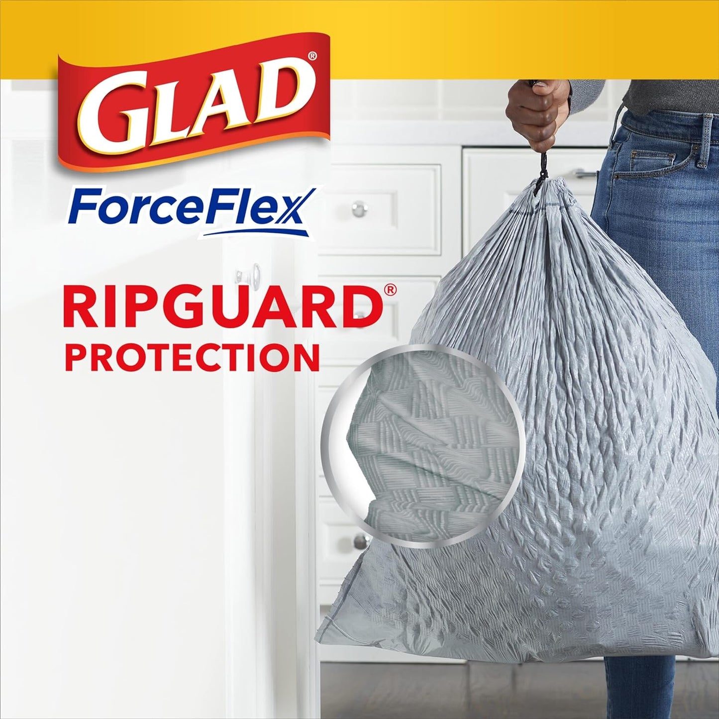 GLAD13 GAL WHITE (150/CS) - Glad ForceFlex, Tall Kitchen Drawstring Trash Bags, 13 Gal