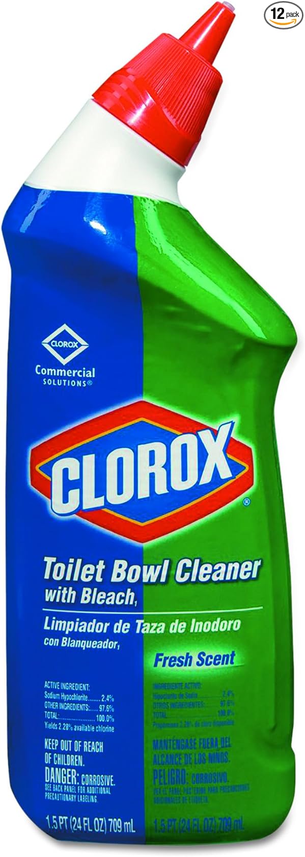CLOROX BOWL CLEANER W/BLEACH 24oz  - Clorox 00031CT Toilet Bowl Cleaner with Bleach, Fresh Scent, 24oz Bottle (Case of 12)