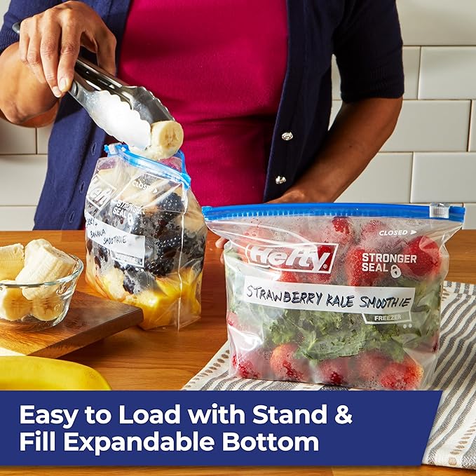 Slider Bags, 1 Qt, 2.5 mil 35 - Hefty Freezer Slider Quart, Storage Slider Bags 1Qt. / (35Bags/Case)