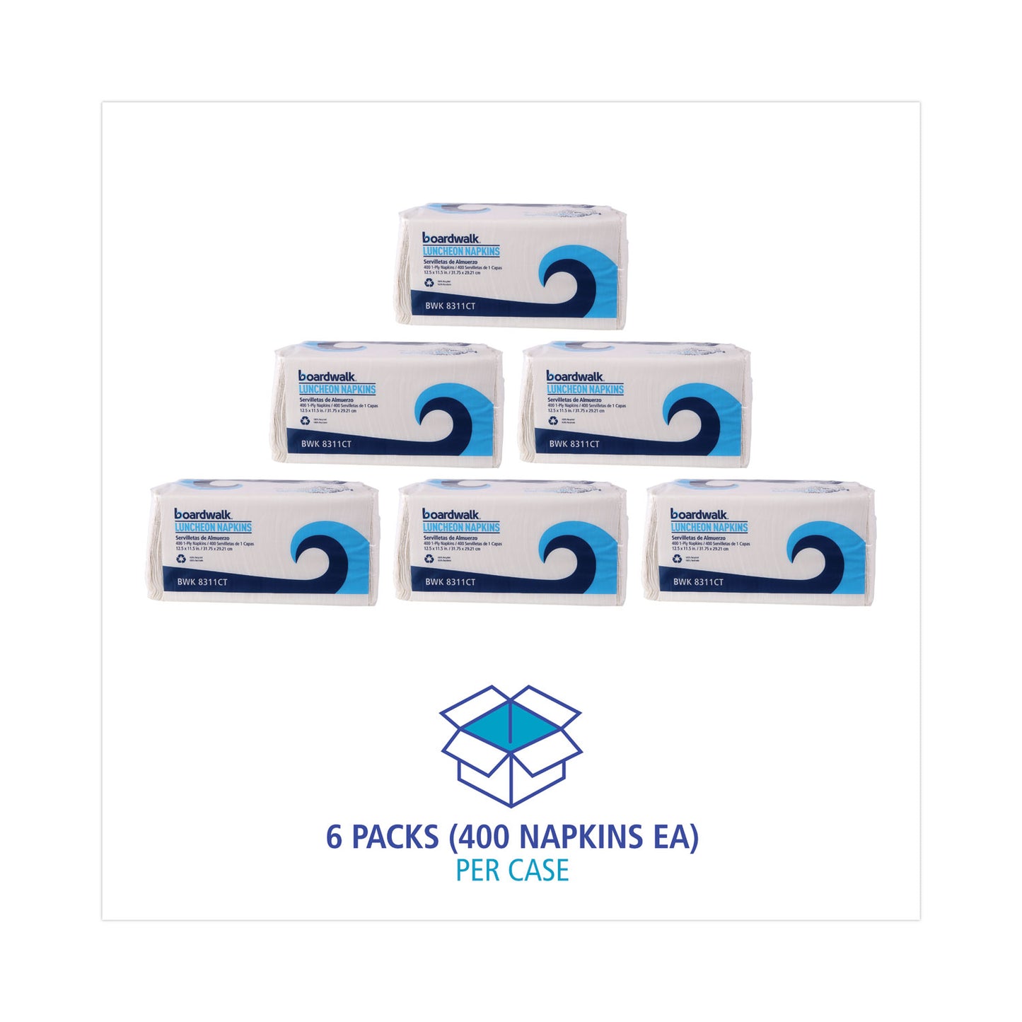 Lunch Napkins, 1-Ply, 12 x 12 - Lunch Napkins, 1-Ply, 12 1/2 x 11 1/2, White, (2400/Carton)