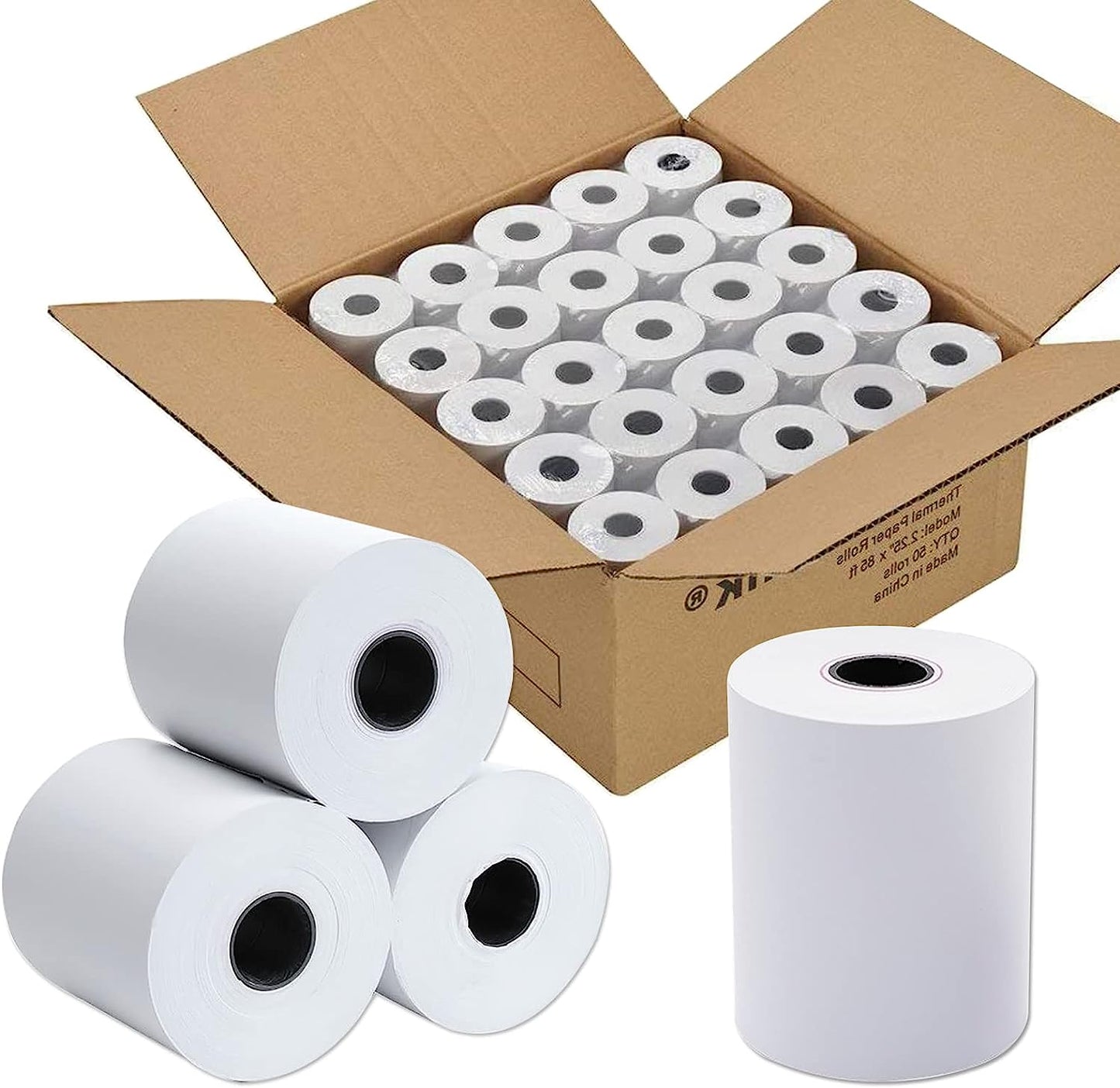 Thermal Printing Thermal Paper Rolls, 2.25" x 55 ft, White, 50/Carton