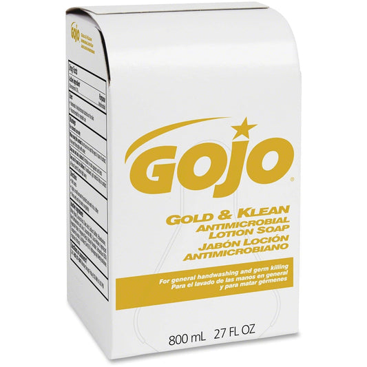 GOLD & KLEAN ANTIMICROBIAL - GOJO Gold & Klean Antimicrobial Lotion Soap, (800 mL) Lotion Soap Refill for GOJO Bag-in-Box Dispenser (Case of 12) - 9127-12