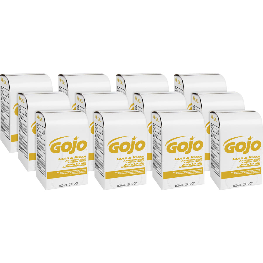 GOLD & KLEAN ANTIMICROBIAL - GOJO Gold & Klean Antimicrobial Lotion Soap, (800 mL) Lotion Soap Refill for GOJO Bag-in-Box Dispenser (Case of 12) - 9127-12