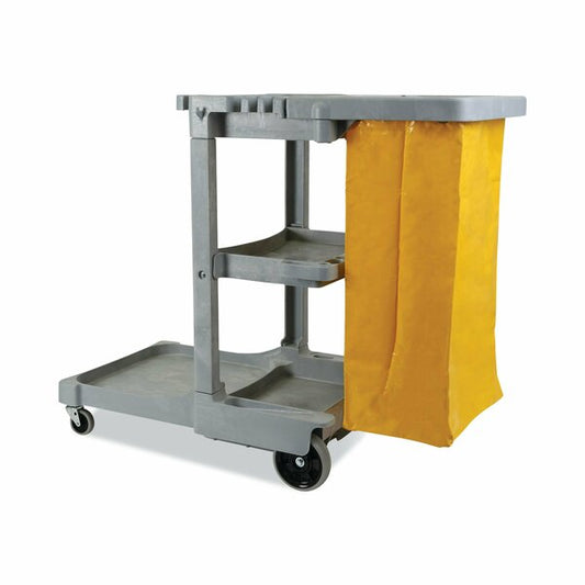 JANITOR CART BWK - Boardwalk Janitor's Cart, Plastic, Three-Shelf, 1 Bin, 22" x 44" x 38", Gray
