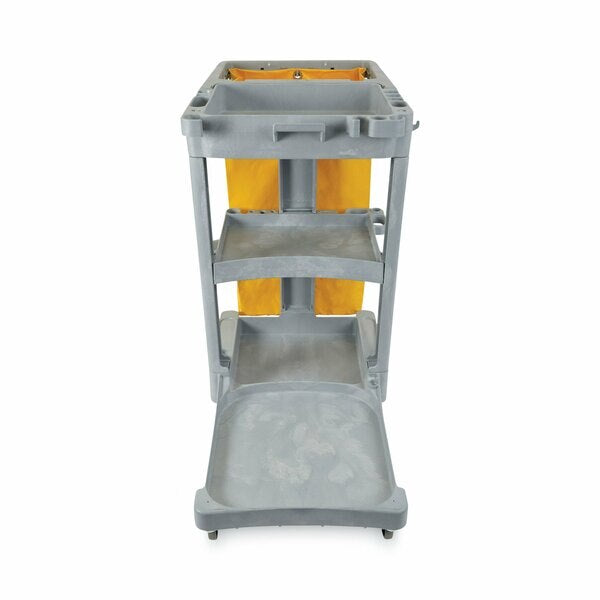 JANITOR CART BWK - Boardwalk Janitor's Cart, Plastic, Three-Shelf, 1 Bin, 22" x 44" x 38", Gray