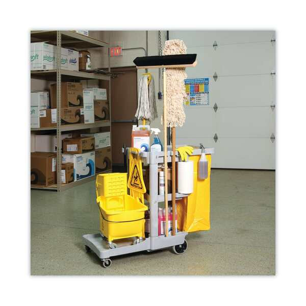 JANITOR CART BWK - Boardwalk Janitor's Cart, Plastic, Three-Shelf, 1 Bin, 22" x 44" x 38", Gray