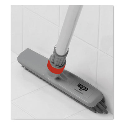 Grout Brush, Nylon Bristles - Unger® SmartColor Swivel Corner Brush, Black Polypropylene Bristles, 8.83" Brush, Gray Plastic Handle