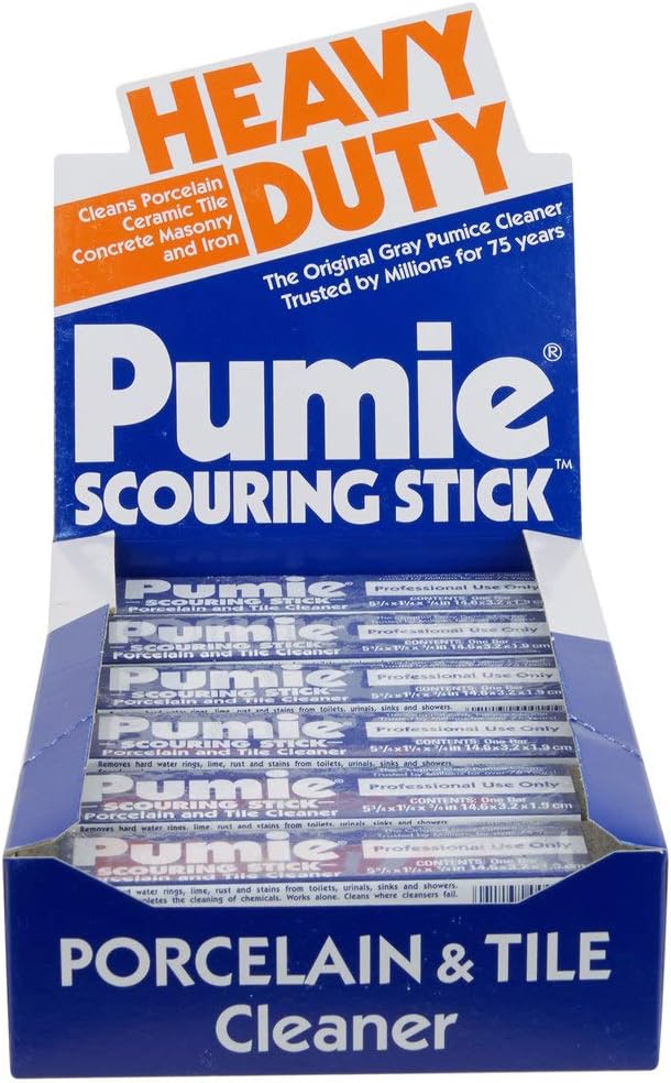 PUMICE STICK TILE PORCELAIN CLEANER - Pumie® Scouring Stick®, Cleans Porcelain, Ceramic Tile, Concrete Masonry and Iron, 12 Pack, Stick Size 5.25x1.25x0.75 Inches