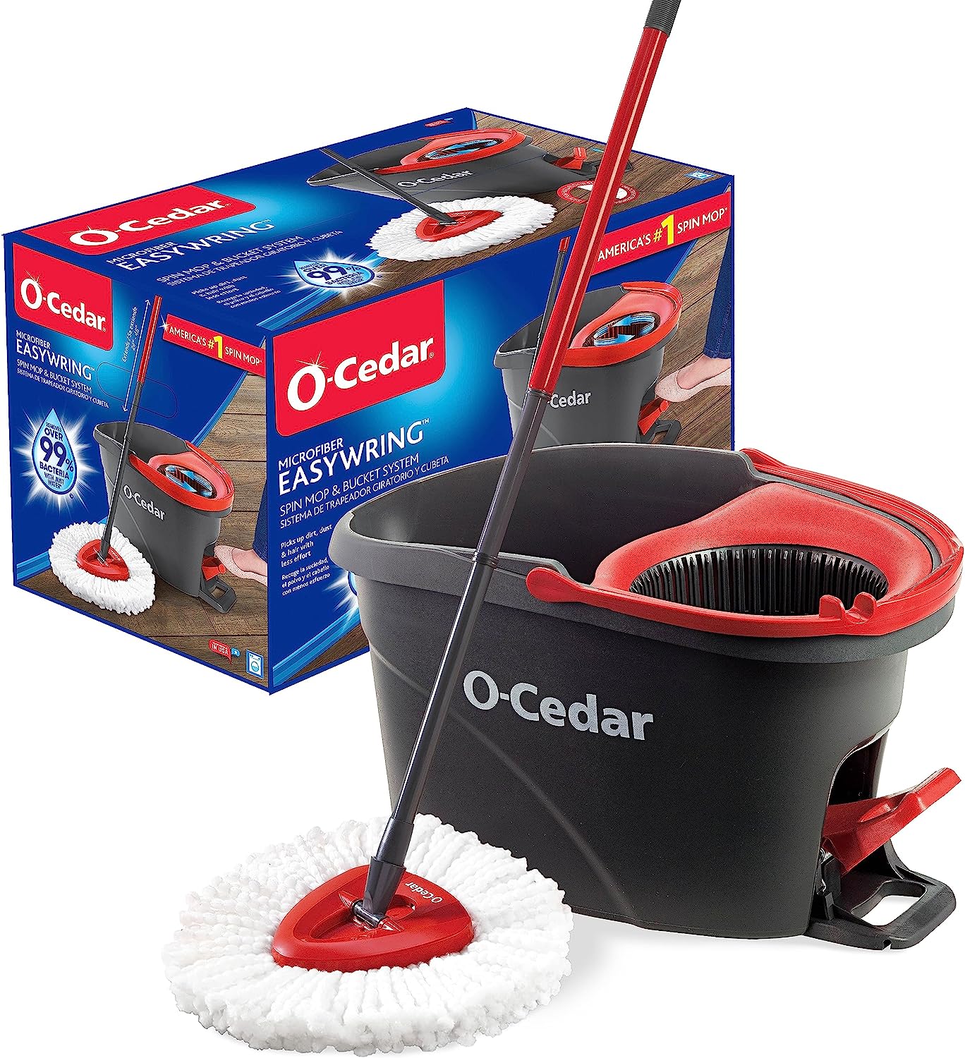 SPIN BUCKET W/HANDLE & M MOP / O-Cedar Easywring Microfiber Spin Mop & Bucket Floor Cleaning System