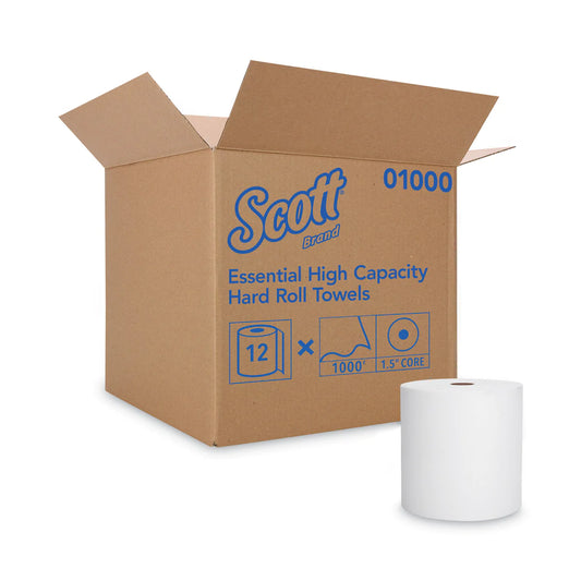 8 X 1000 SCOTT WHITE KCC01000 - Scott® Essential High Capacity Hard Roll Towels for Business, Absorbency Pockets, 1-Ply, 8" x 1,000 ft, 1.5" Core, White,12 Rolls/CT