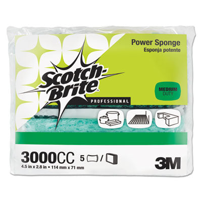Scotch-Brite™ PROFESSIONAL Power Sponge, 2.8 x 4.5, 0.6" Thick, Blue/Teal, (5/Pack)